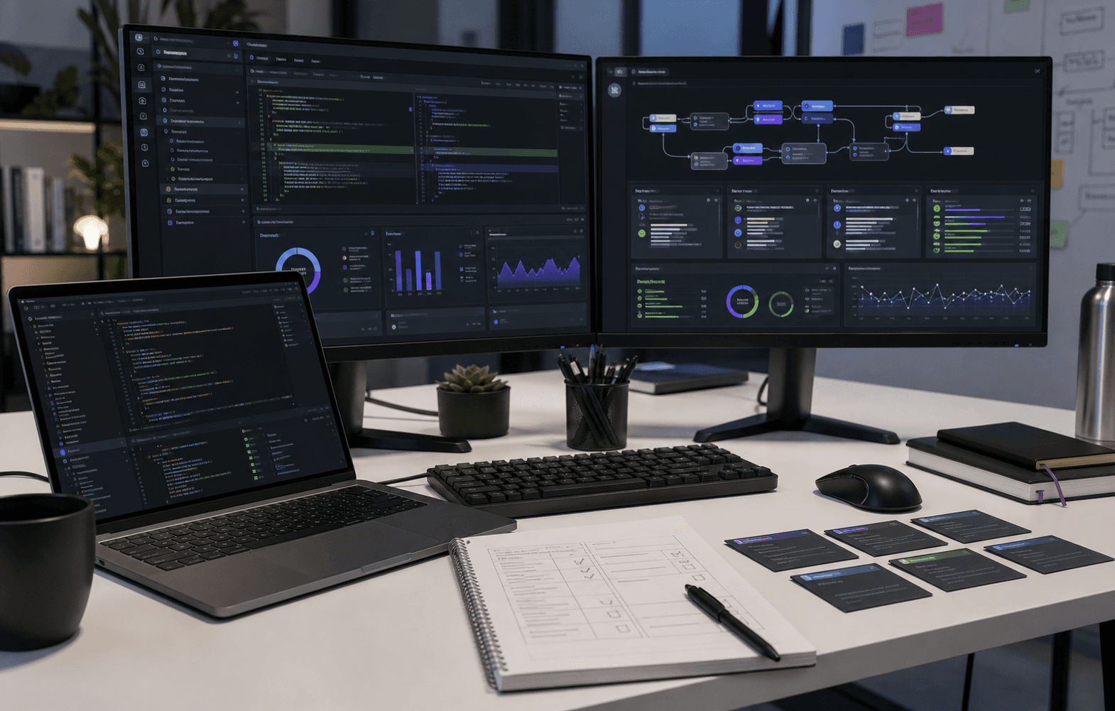 AI-assisted engineering workstation with code review, tests, workflow governance, and automation signals
